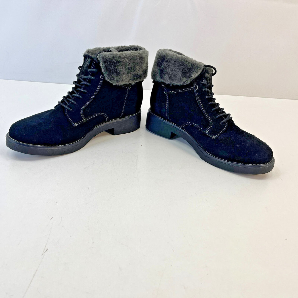 M&S Footglove Wide Fit Suede Leather Ankle Boots w/ Fur Collar UK 4.5 RRP £65.00