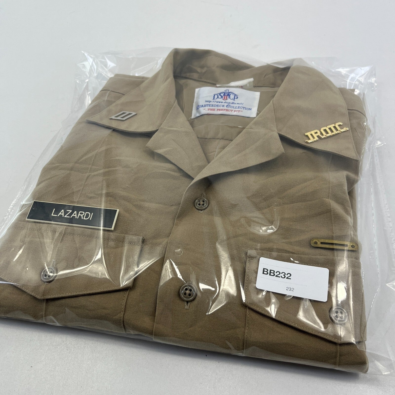 US Navy JROTC Khaki Brown Shirt with Badges size Small