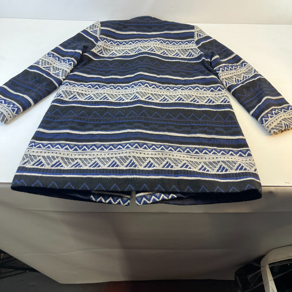 Roman Originals Ladies Jacquard Aztec Pattern Long Jacket UK XL Blue/Black/White