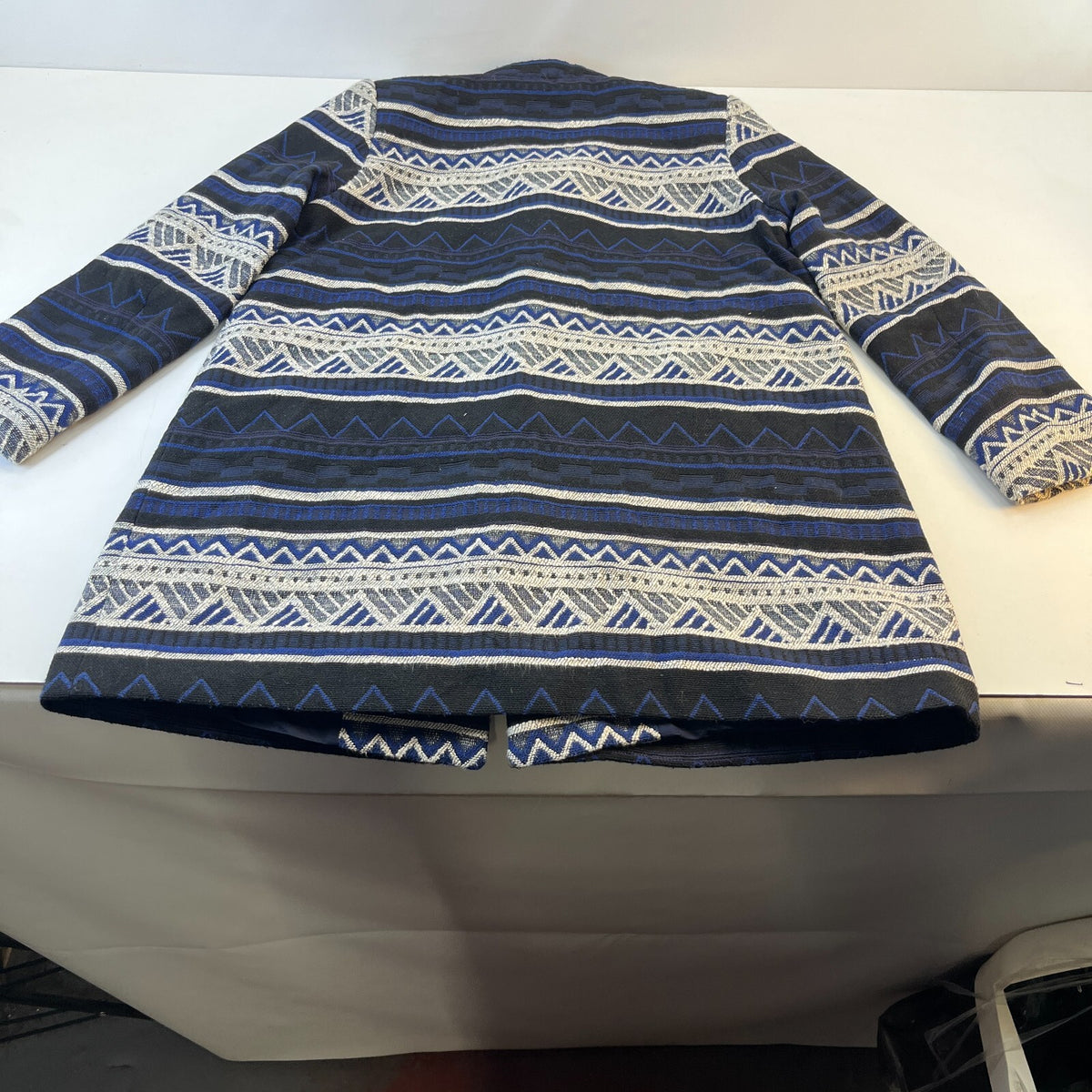 Roman Originals Ladies Jacquard Aztec Pattern Long Jacket UK XL Blue/Black/White