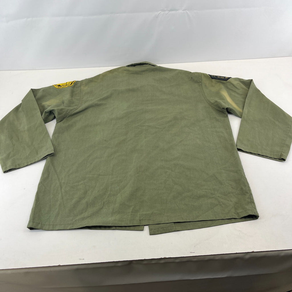 Vintage 60s/70s Oklahoma DOC Shacket Jacket Heavy Shirt XL Khaki Green + Badges