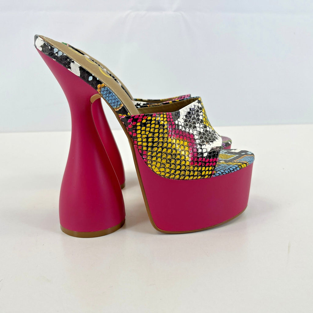 Ego Psychedelic Faux Snakeskin Platform High Heel Shoes Open Toe 60s Disco UK 3