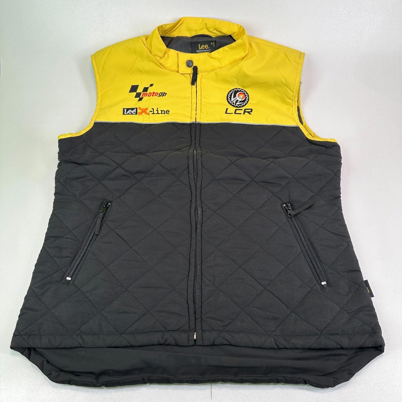 LEE MotoGP Bodywarmer Quilted Gilet with Embroidered Logos size M Black Yellow
