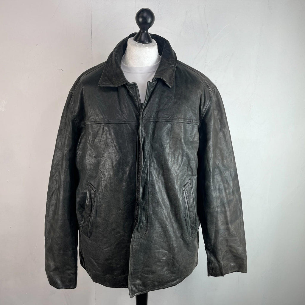 Redskins Vintage Distressed Look Black Leather Mid Length Jacket Men’s size 3XL