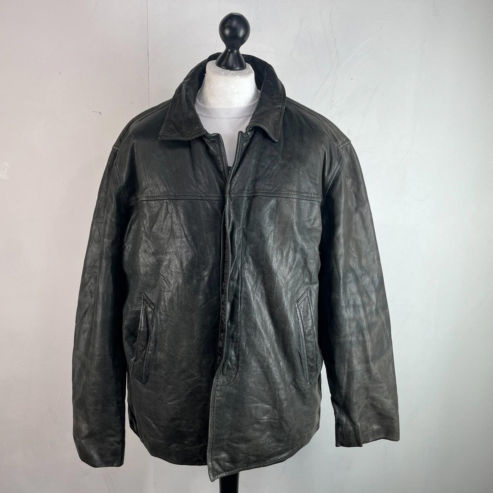 Redskins Vintage Distressed Look Black Leather Mid Length Jacket Men’s size 3XL