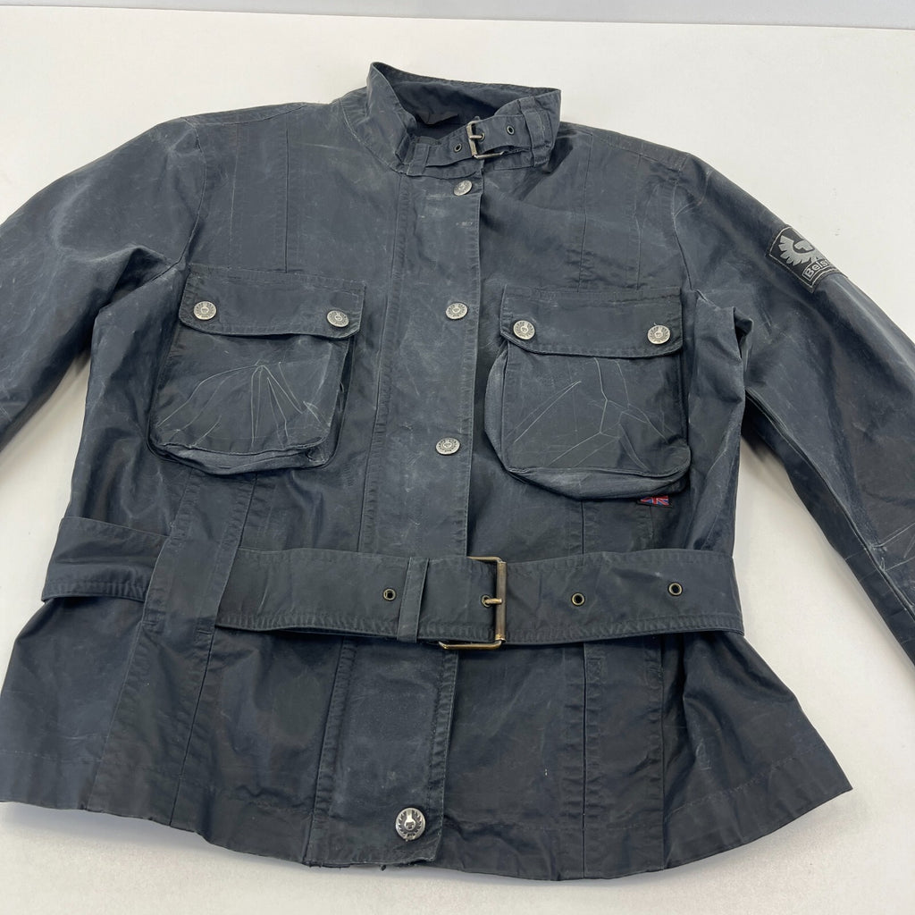 Belstaff Six Days Women's Jacket EU size 46 Black Made in Italy Waxed Motorcycle