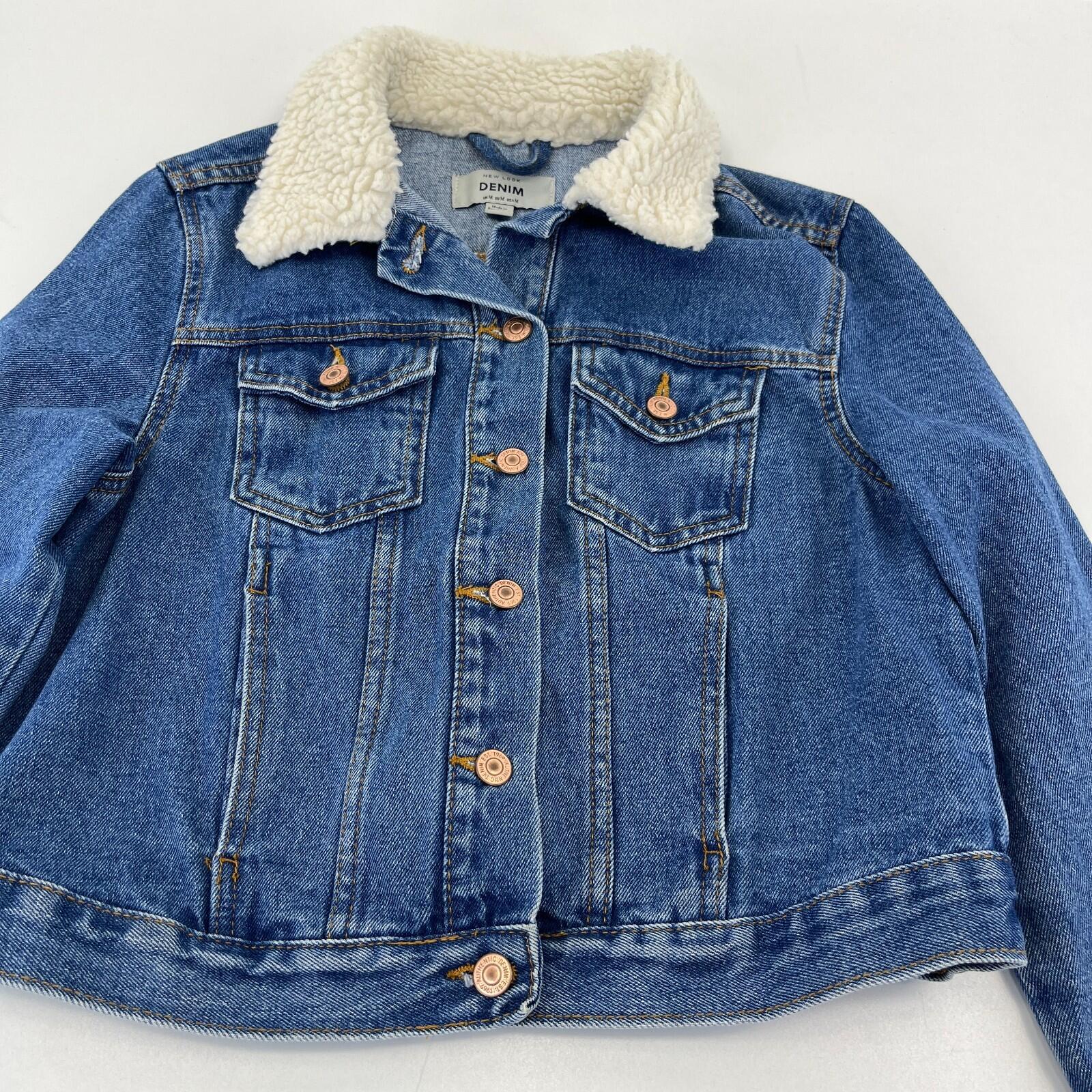 New Look Women's Blue Denim Jacket with Sherpa Collar size M