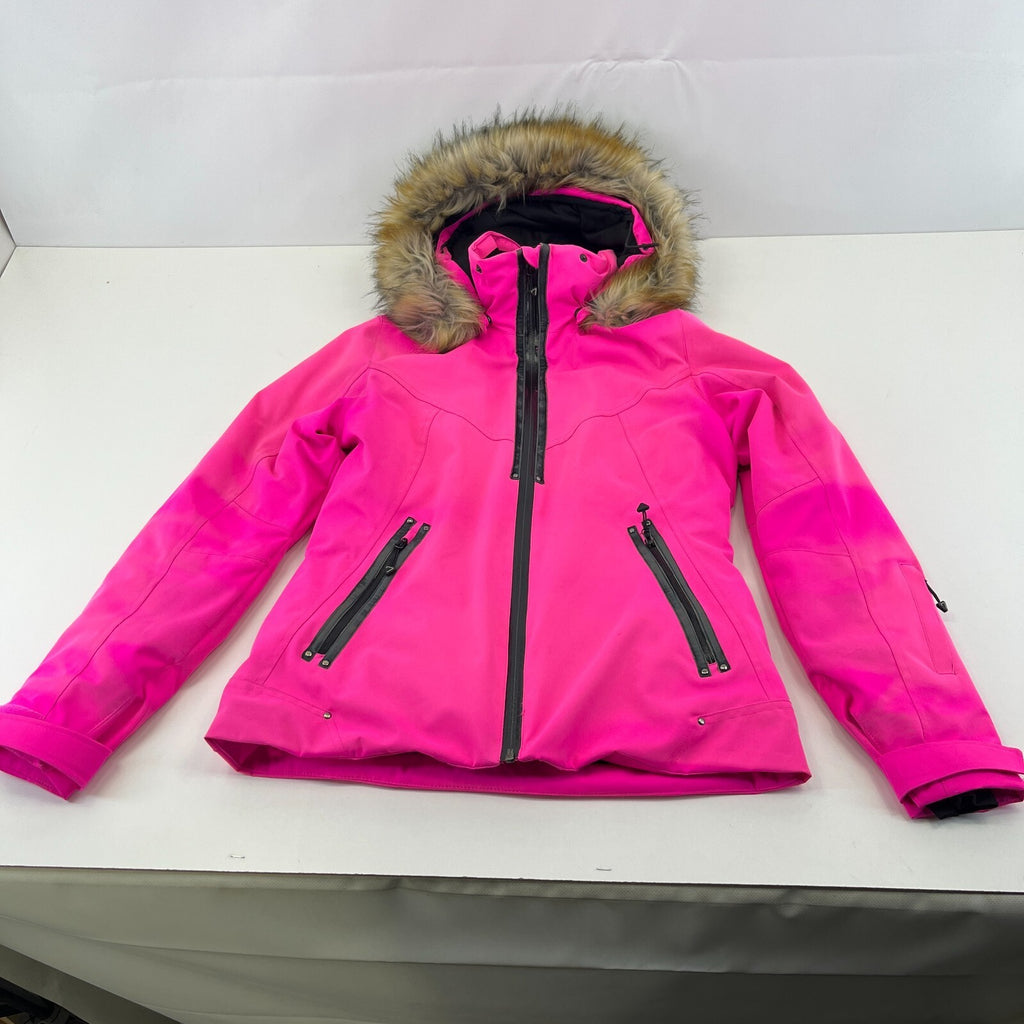 Degre 7 Women's Ski Jacket in Bright Pink with Faux Fur Fringe Hood size 38/S
