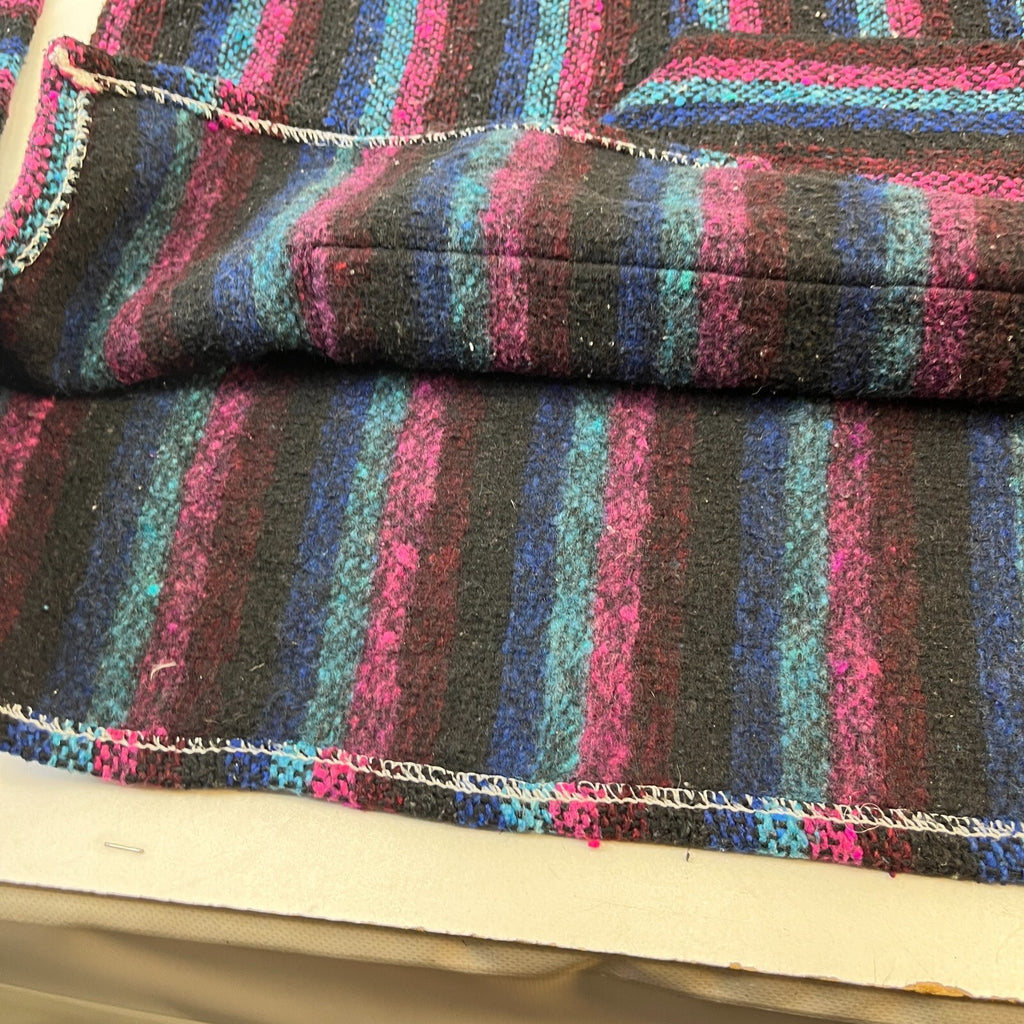 Genuine Mexican Baja Hoodie Pullover Hippie Festival Pink/Black Stripe UK size L
