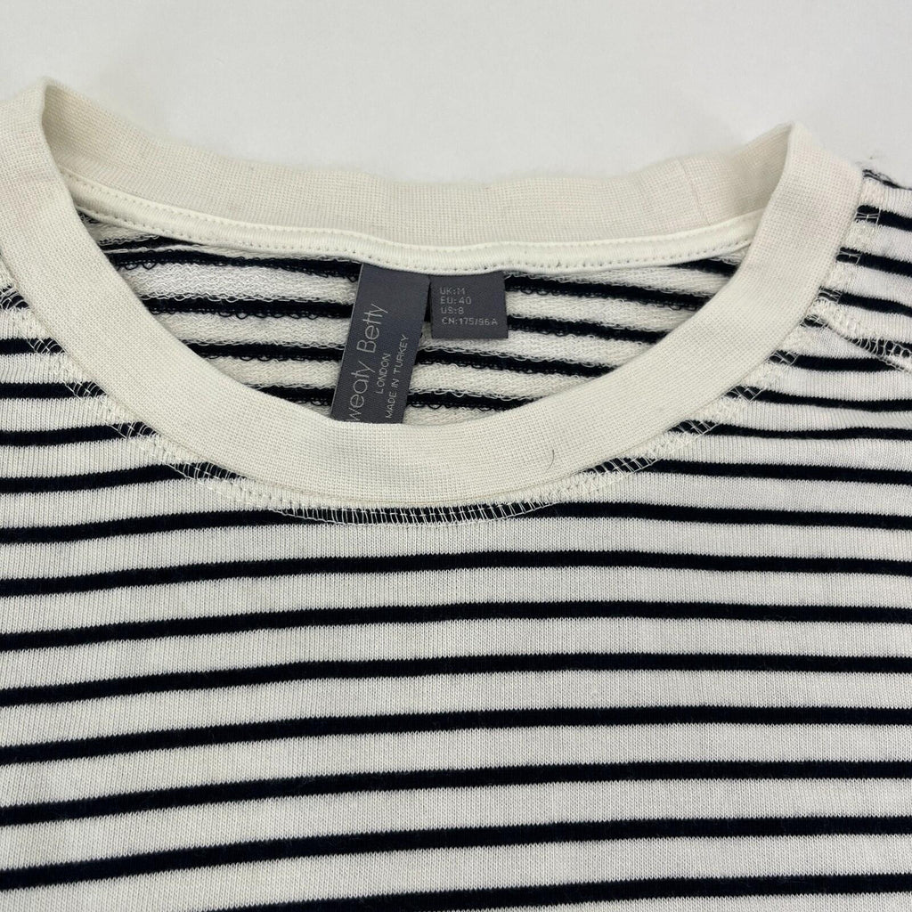 Sweaty Betty After Class Crop Sweatshirt White with Black Stripes  size Medium