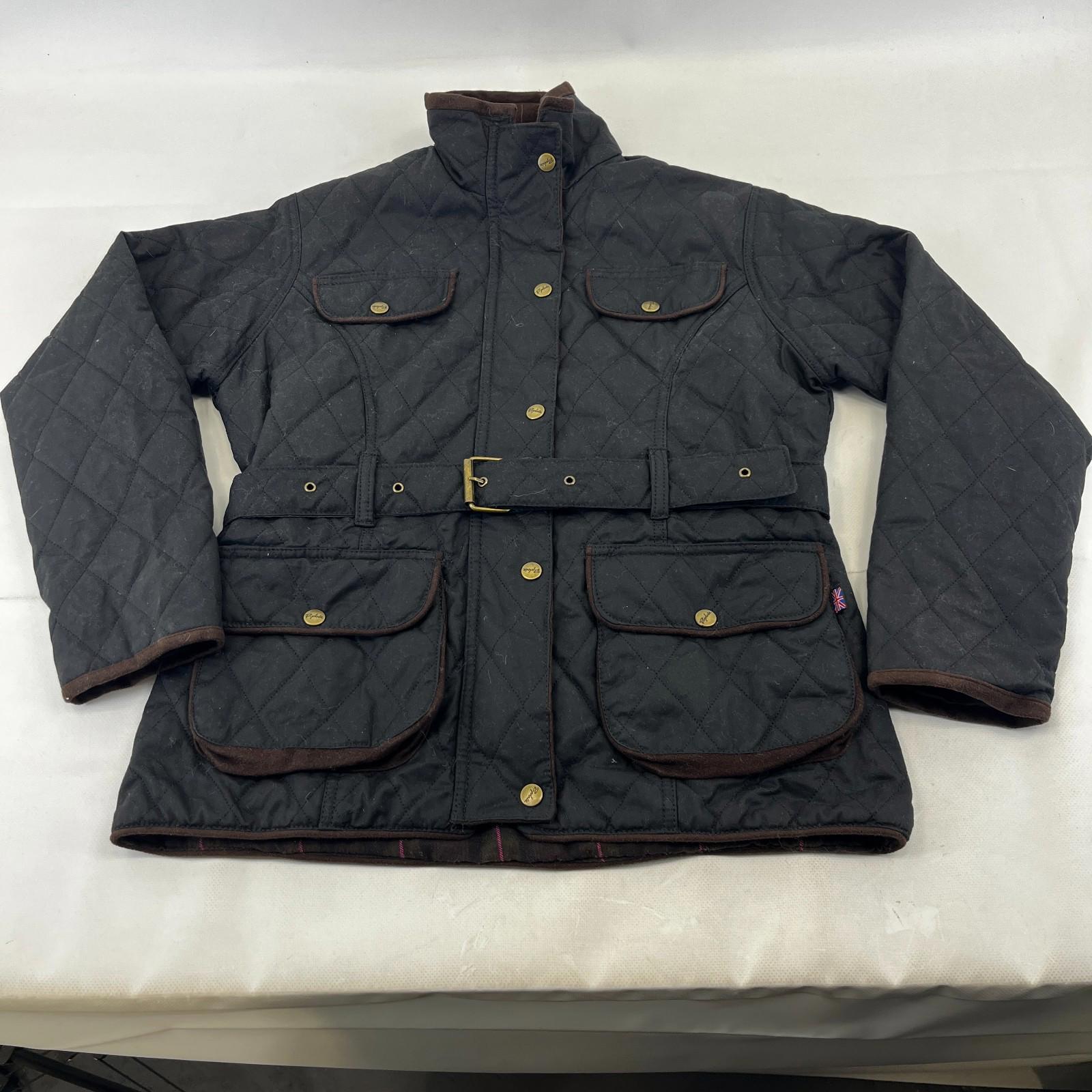 Rydale Quilted Wax Jacket UK Women's size 10 in Black with Belt