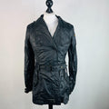 Khujo Womens Wax Cotton Goth Jacket in Black Double Breasted Belted size Large