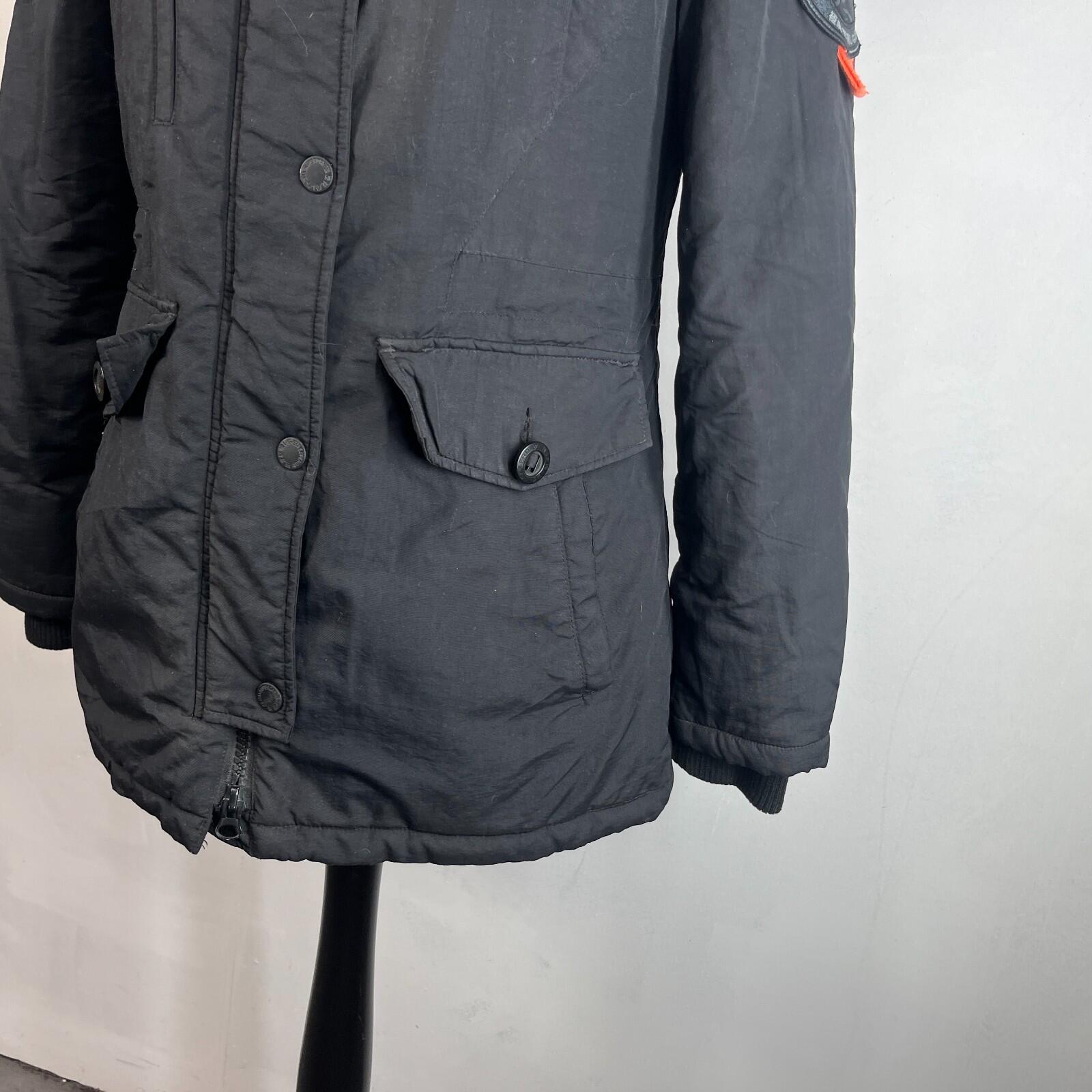 Superdry Everest Mountain Parka in Black with Fur Fringe Hood UK Women's size 12