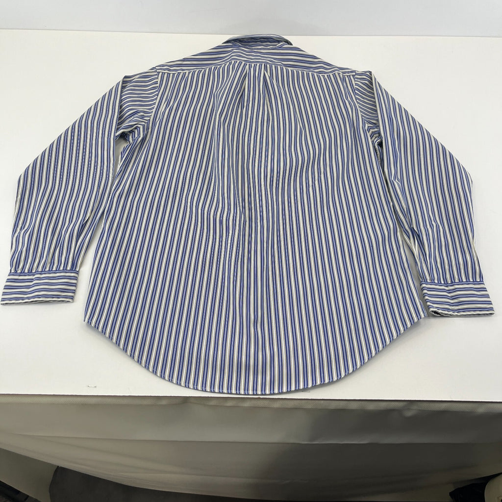 Ralph Lauren Shirt Mens 15 1/2 M Blue Pinstriped Cotton Button Up RL Pony