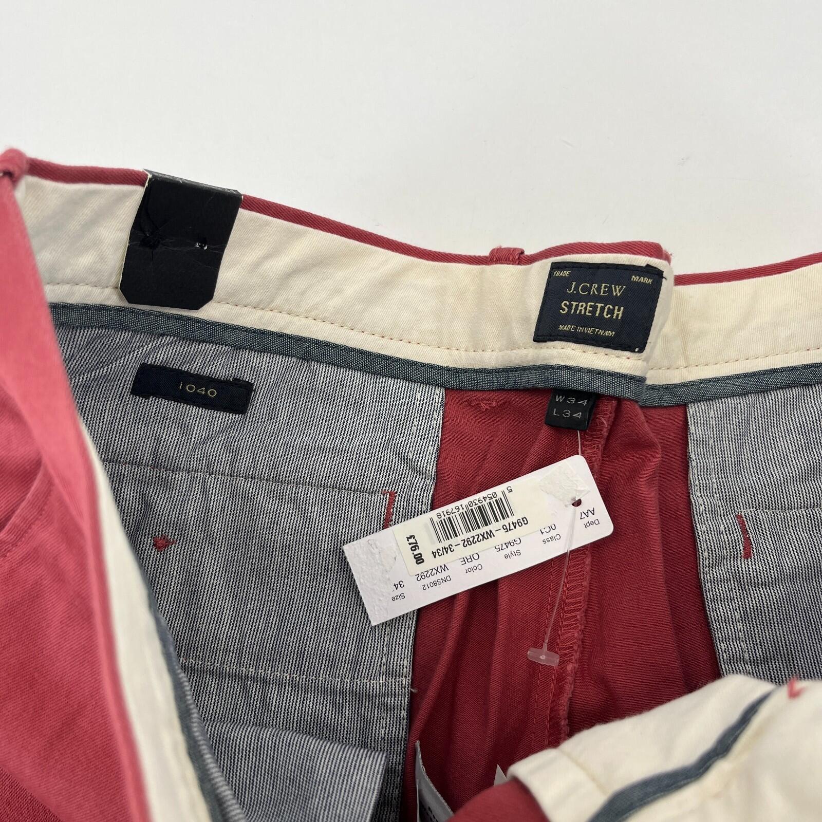 J Crew 1040 Straight Stretch Chino Trousers Dark Pastel Pink Golf W34" L34"  New