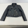 Whistles Distressed Look Leather Jacket Biker Black Boyfriend Zip Cuffs size 10