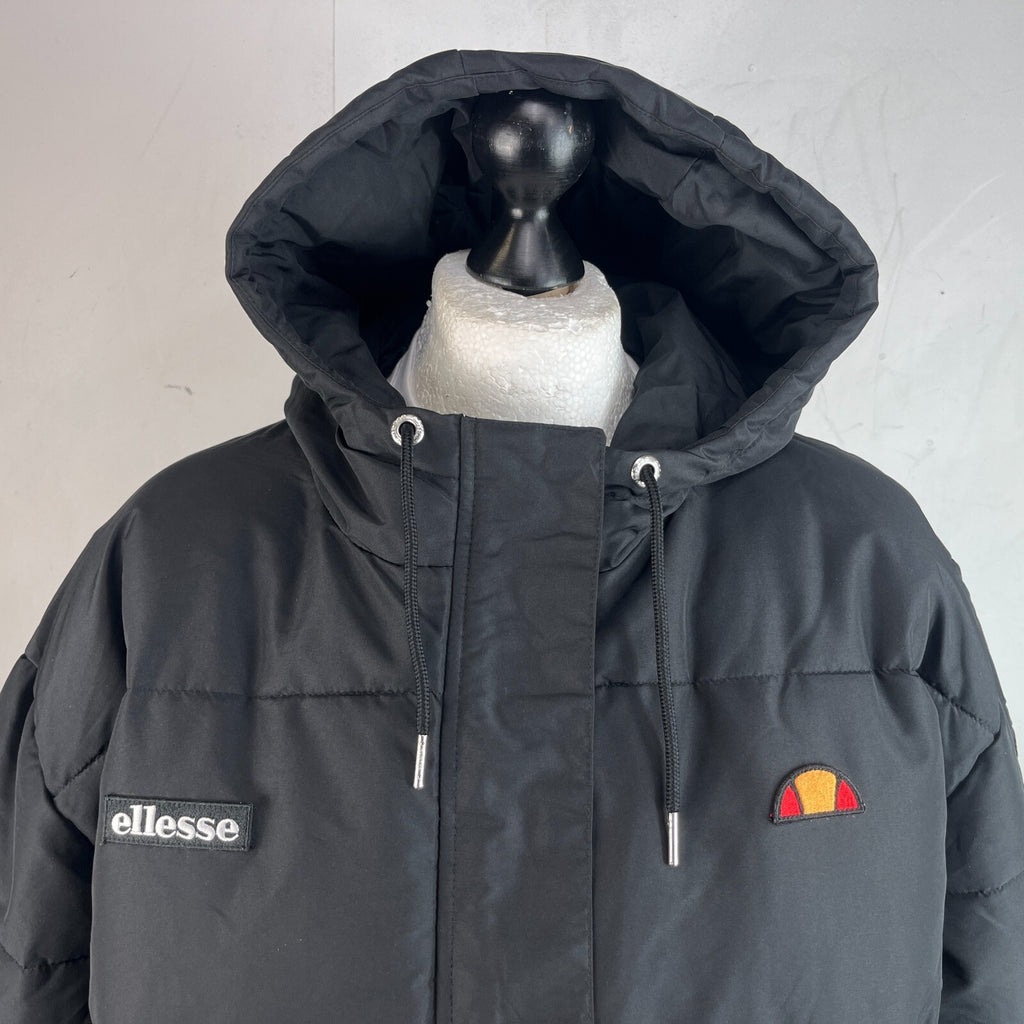 Ellesse Womens Hooded Quilted Padded Puffer Jacket in Black UK 16 - Near Mint