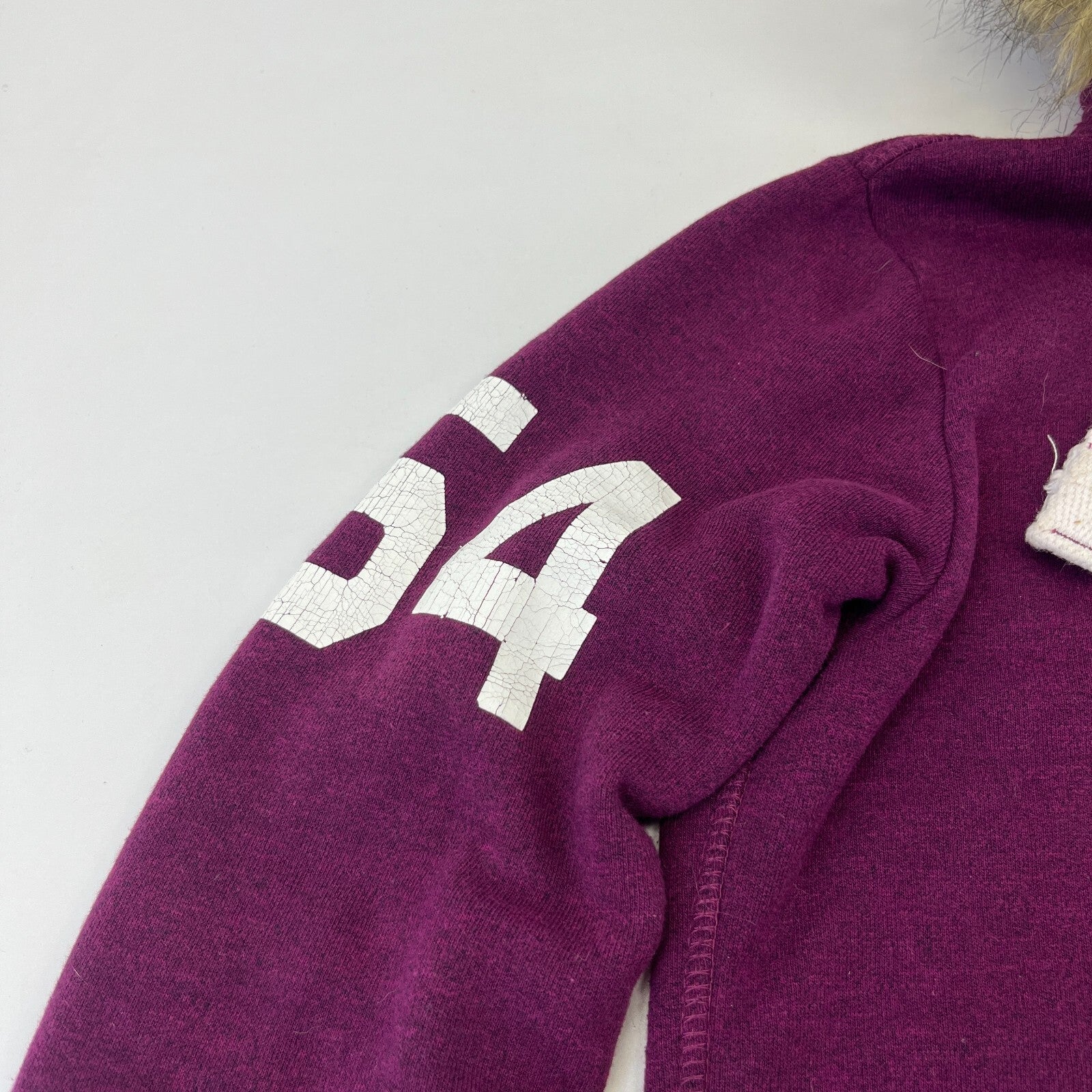 Superdry Women's Full Zip Hoodie with Sherpa Fur Fringe Hood Purple size Medium