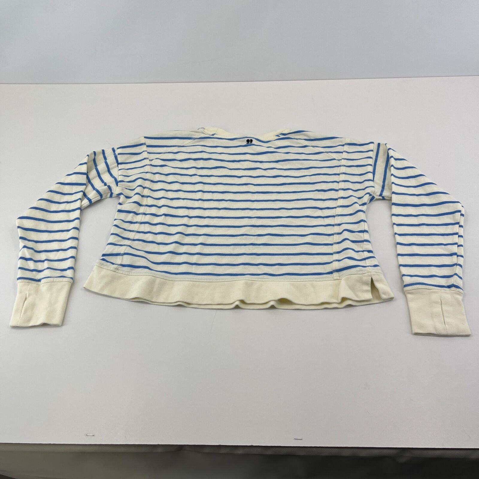 Sweaty Betty After Class Cropped Sweatshirt size XS Oversized White/Blue Striped