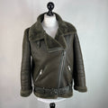 Zara Brown Faux Shearling Fur Lined Jacket Aviator Brown with Belt size Medium