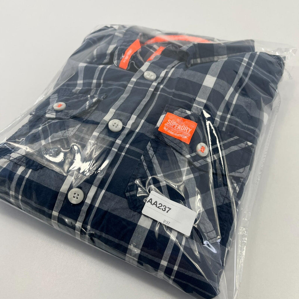 SuperDry Men's Lined Check Work Chore Shirt in Blue size XL
