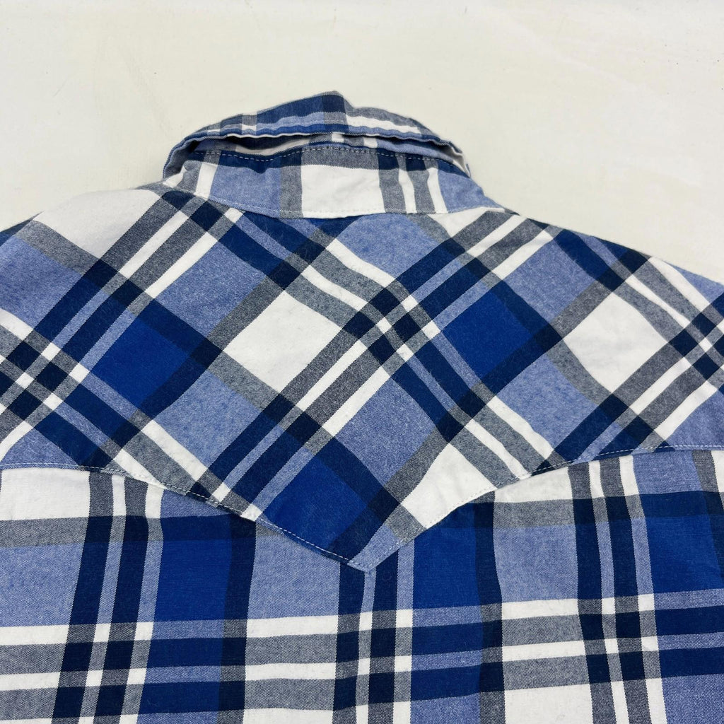 Levi's Mens Stretch Flannel Shirt Blue & White Wide Check Snap Fasten size S
