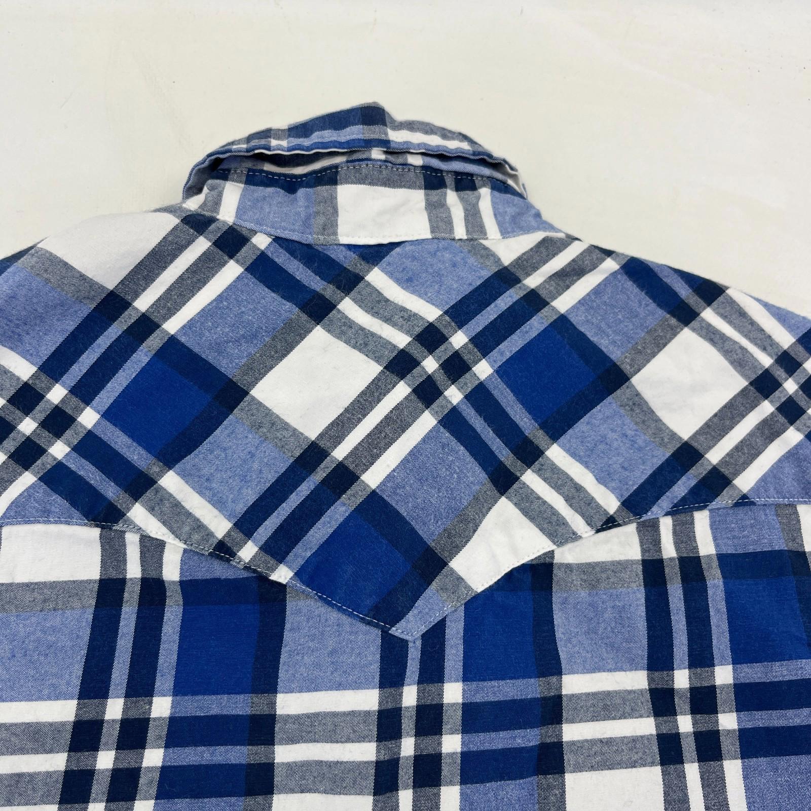 Levi's Mens Stretch Flannel Shirt Blue & White Wide Check Snap Fasten size S