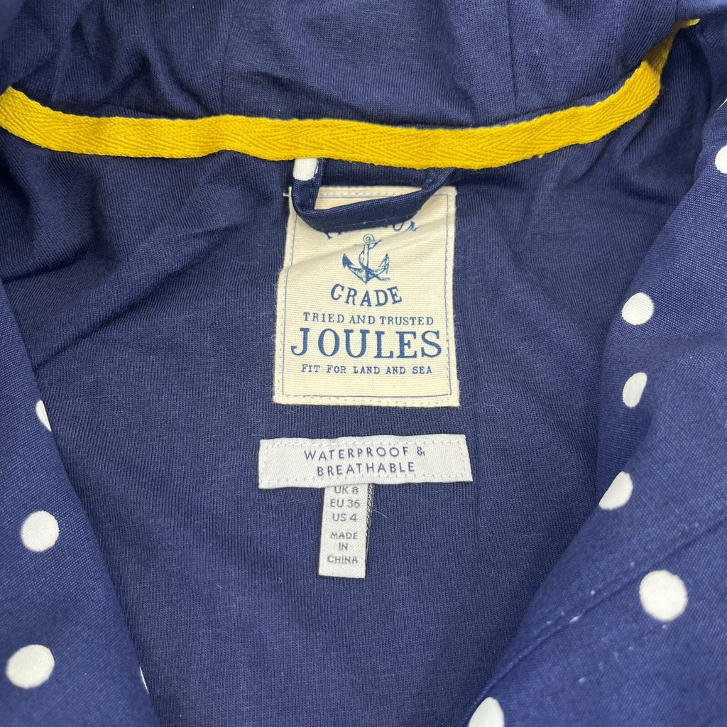 Joules Coast Polka Print Waterproof Jacket Breathable Blue Raincoat UK size 8
