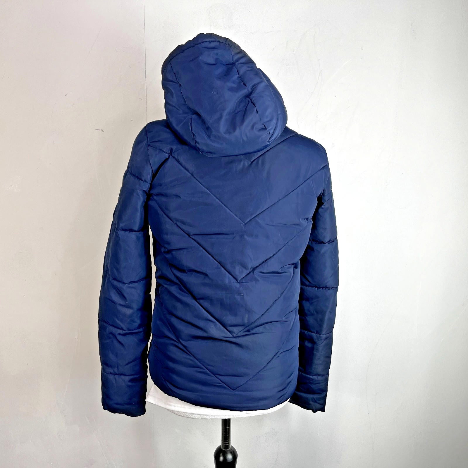 Superdry Navy Blue & Green Puffer Jacket with Hood size XS