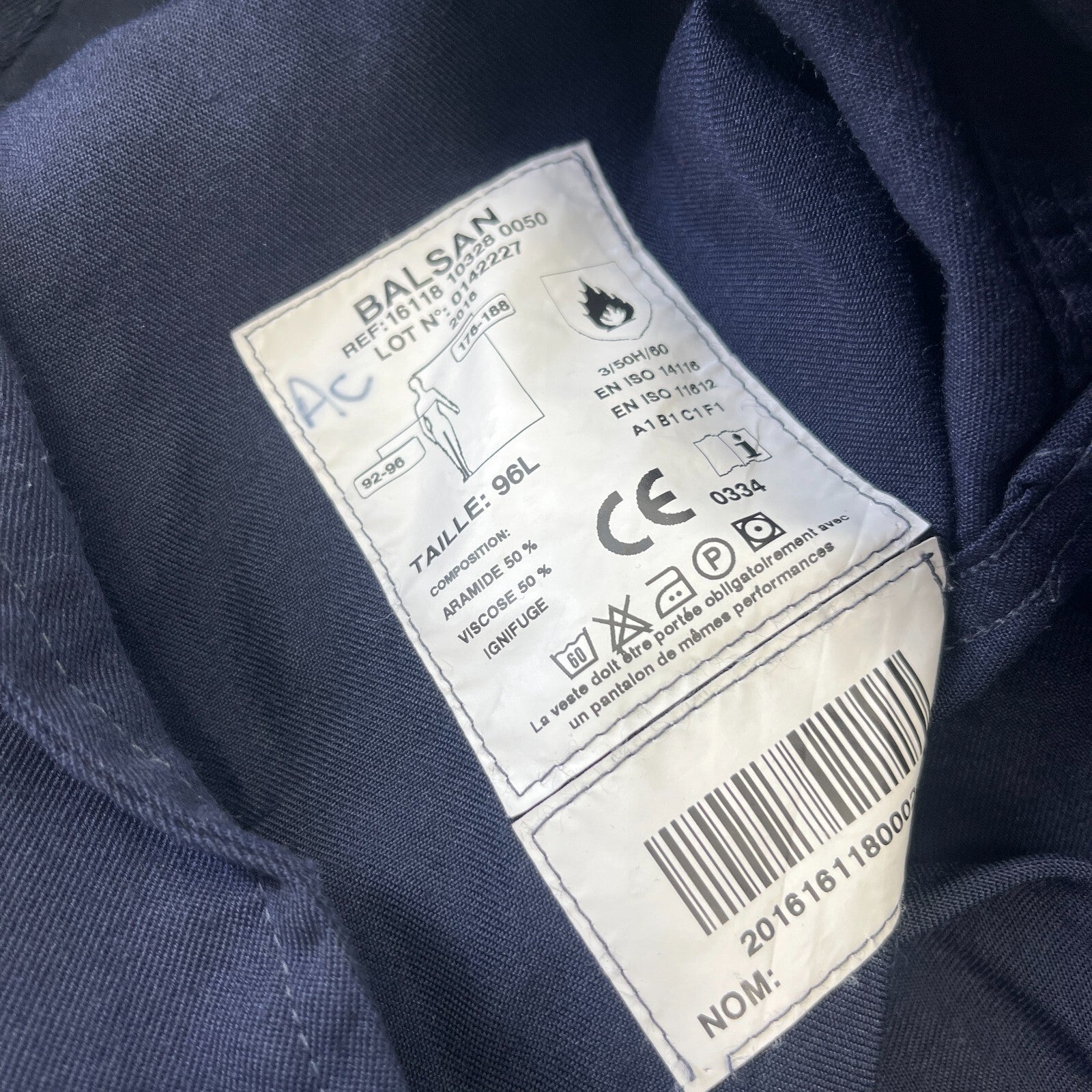 Balsan French Military Chore Jacket size 96L (UK M) Navy Blue Workwear Canvas