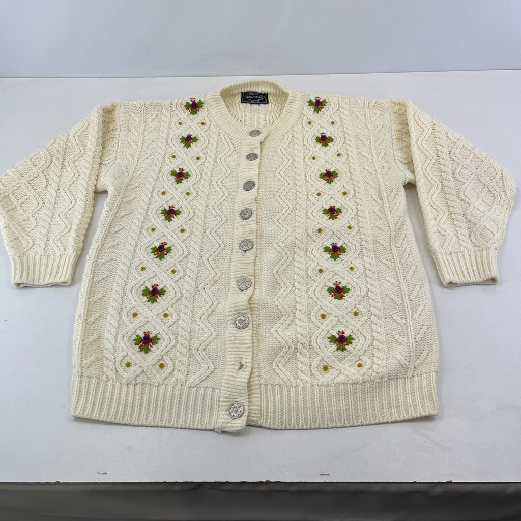 Avant Garde Cream & Floral Pattern Cardigan Cable Knit size XL - See Details