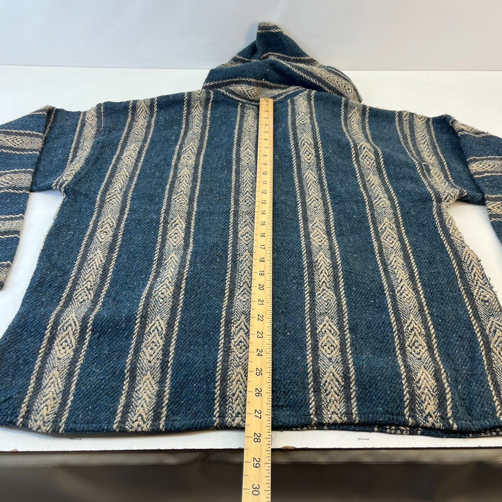 Genuine Earth Ragz Mexican Baja Hoodie Pullover Hippie Festival Blue Stripe XL