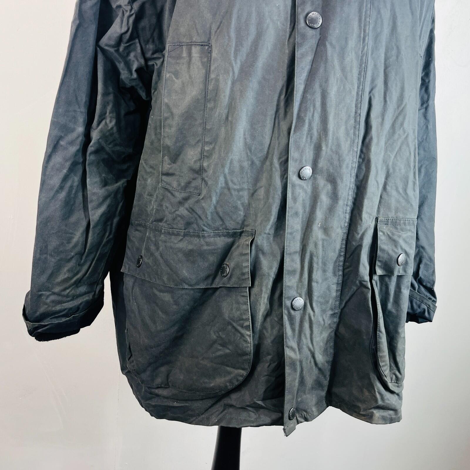 Mc Orvis Wax Jacket Mens size Large Black Waxed Coat Made in the UK
