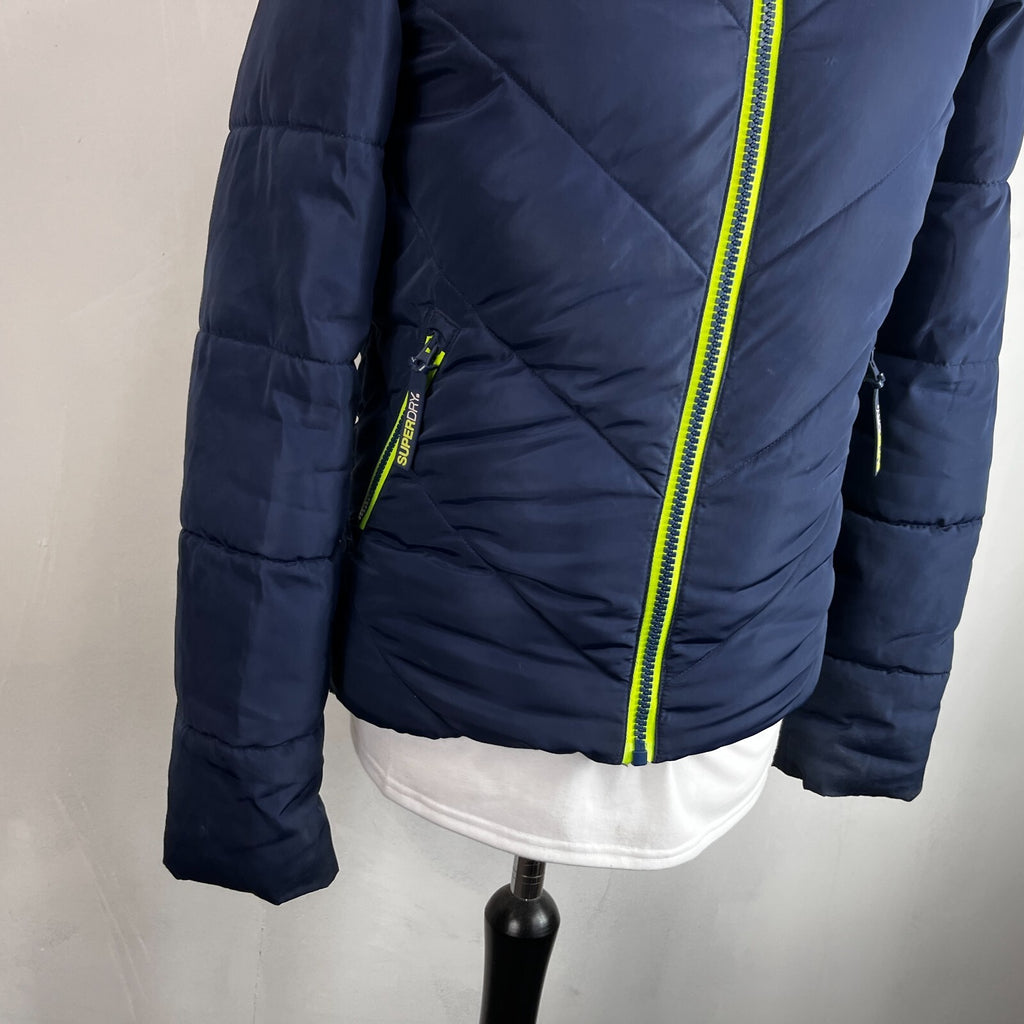 Superdry Navy Blue & Green Puffer Jacket with Hood size XS