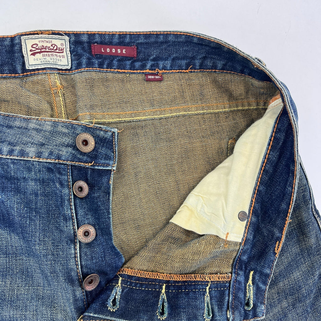 SuperDry Loose Straight Leg Blue Jeans W36" L32" Button Fly