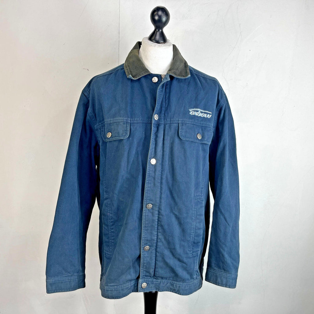 Oxbow Corduroy Trucker Chore Jacket US size L Blue Long Sleeve 100% Cotton