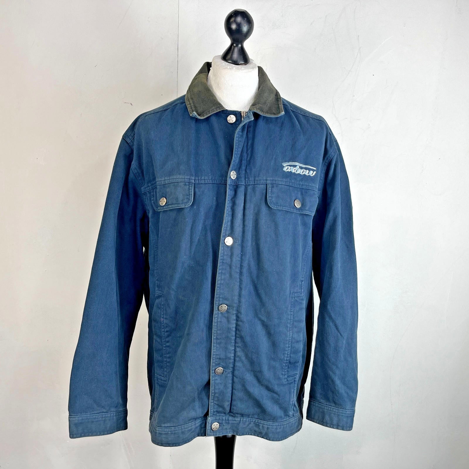 Oxbow Corduroy Trucker Chore Jacket US size L Blue Long Sleeve 100% Cotton