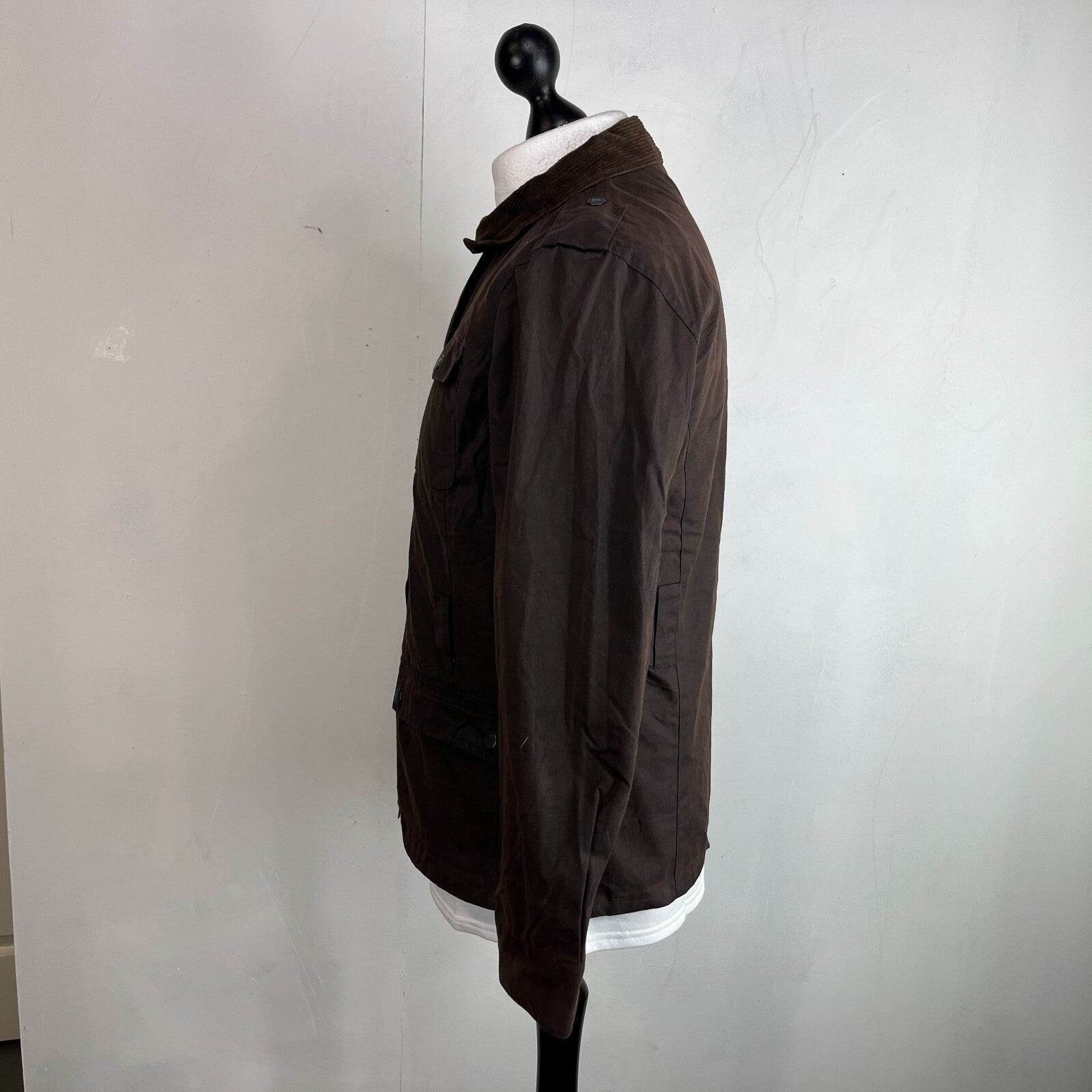 Mc Orvis Wax Jacket Womens size S Brown Country Coat with Corduroy Collar