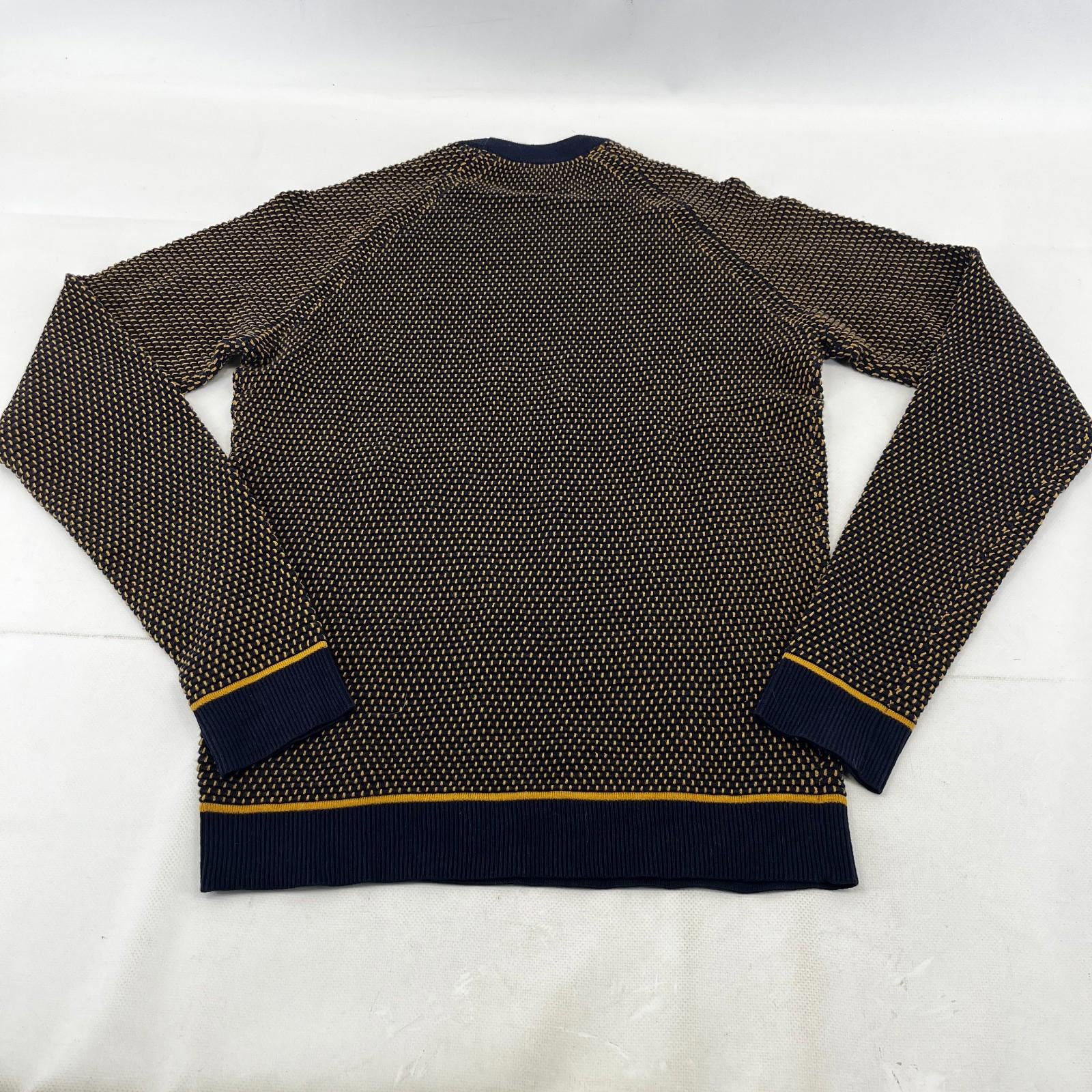 Ted Baker Men's Jumper in Blue/Yellow Cotton Blend Crew Neck Pullover size Small