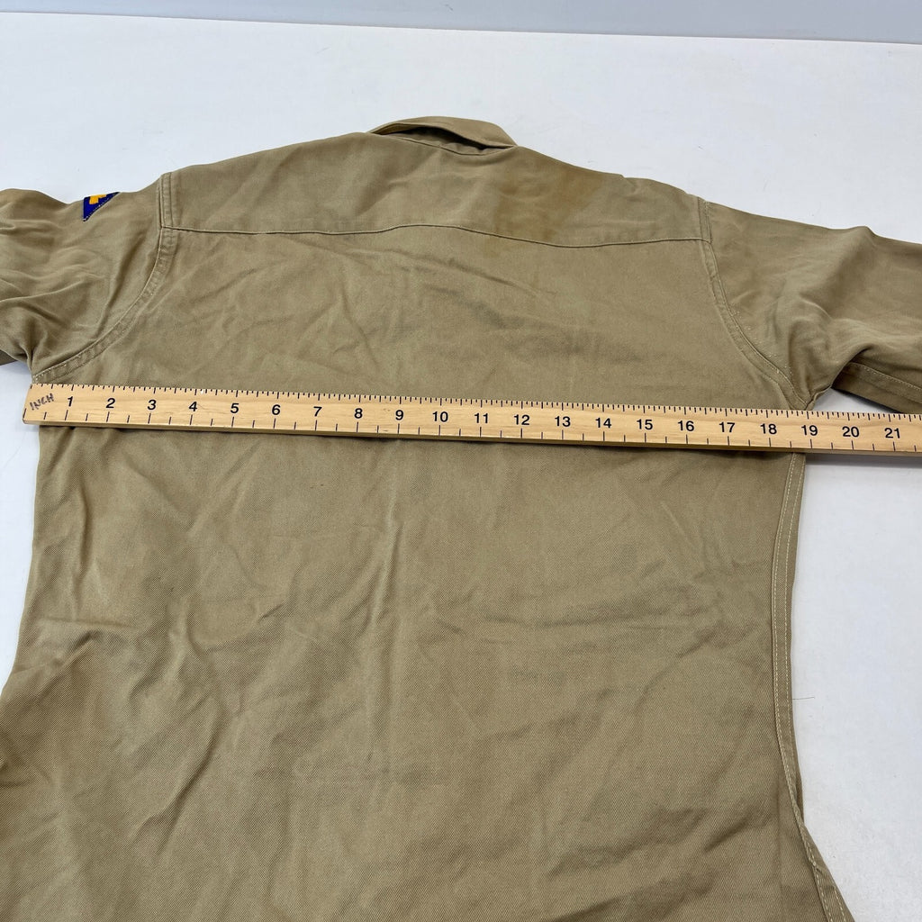 Vintage American Army Military Long Sleeve Shirt with Badges Khaki Brown size M
