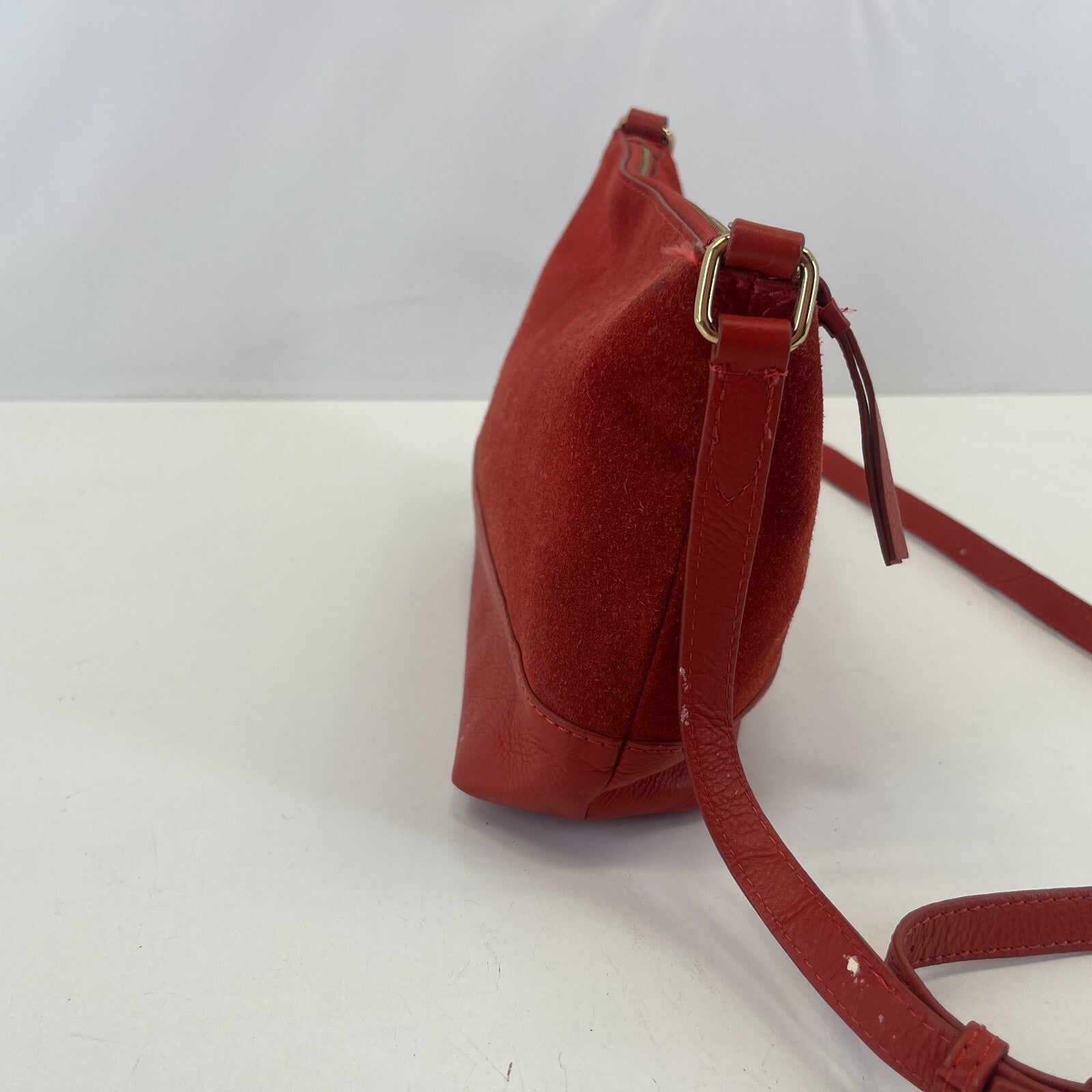 Monsoon Bright Red Suede Handbag Small Over the Shoulder Bag