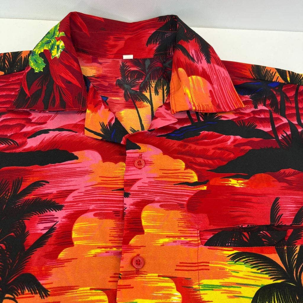 Loud Men's Red Floral Palm Hawaiian Shirt Designer Holiday Short Sleeve size XL