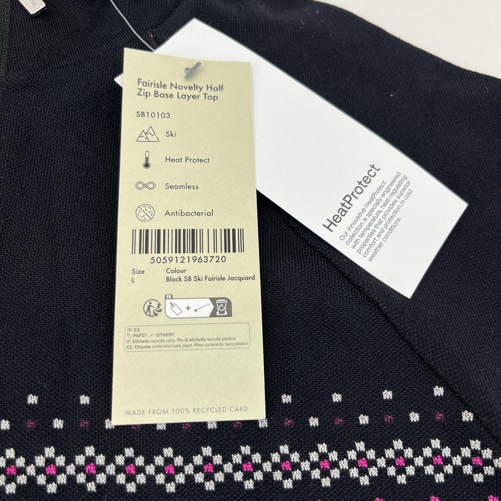 Sweaty Betty Fairisle Novelty Half Zip Base Layer Top in Black size Large - New