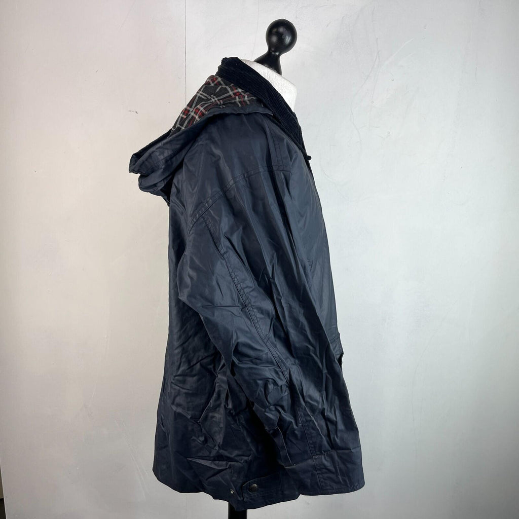 Glengreen Men's Waxed Jacket with Removable Hood in Navy Blue size Medium