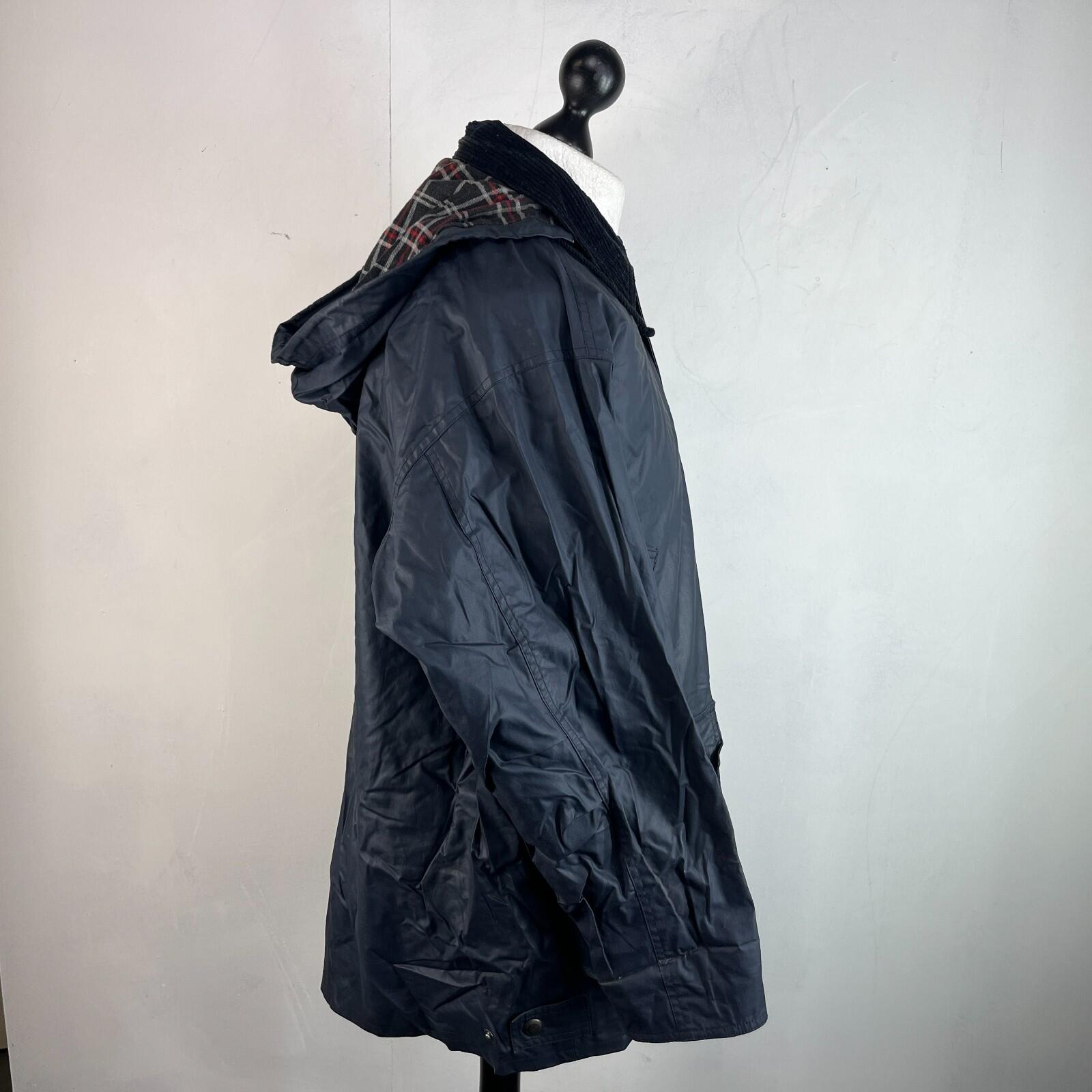 Glengreen Men's Waxed Jacket with Removable Hood in Navy Blue size Medium