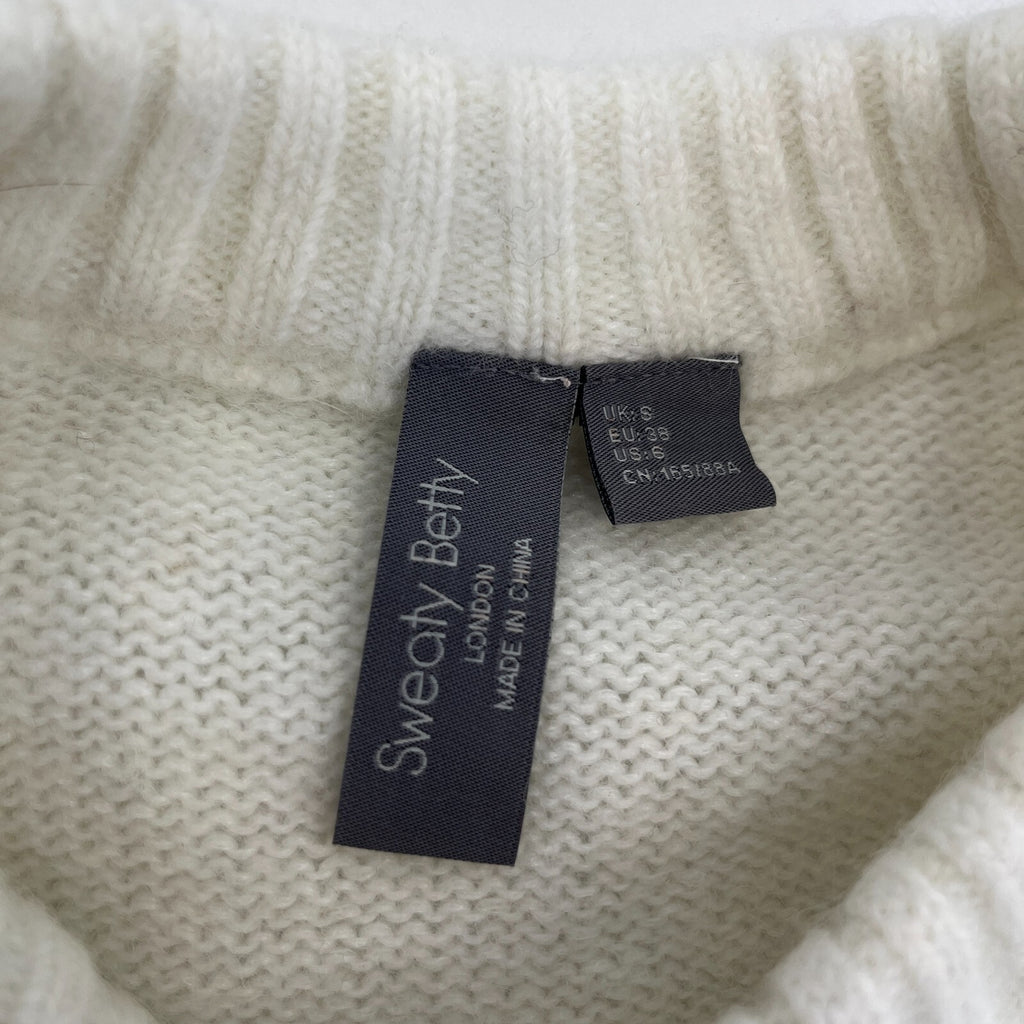 Sweaty Betty Alpine Wool Crew Neck Jumper Sweater in Lily White size S Alpaca