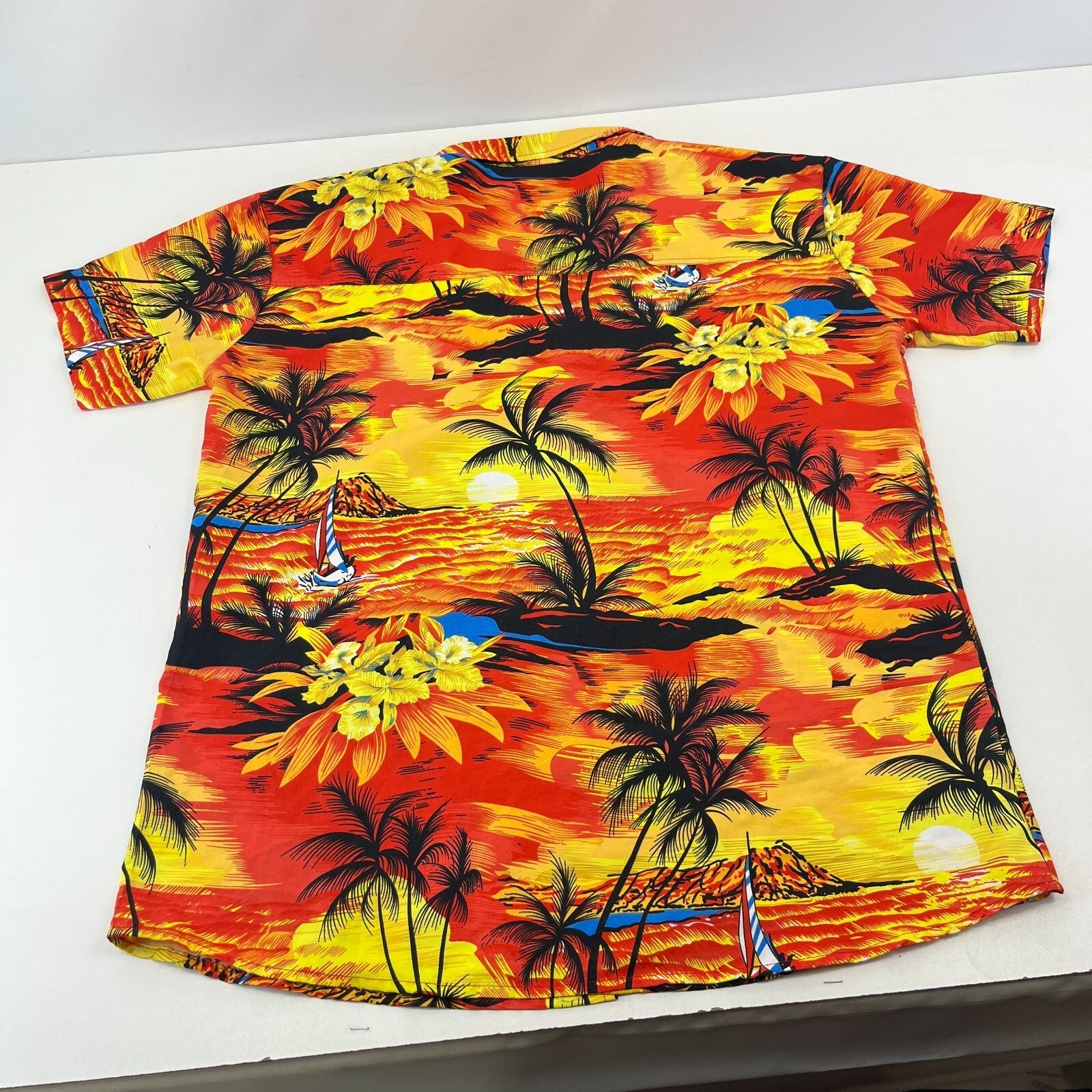 Fight the Wolf Mens Orange Hawaiian Shirt Design Short Sleeve Holiday size XL