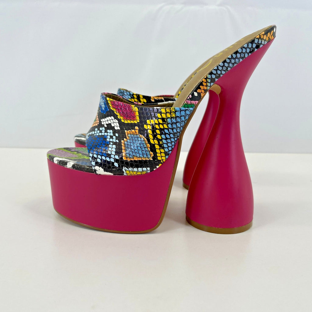 Ego Psychedelic Faux Snakeskin Platform High Heel Shoes Open Toe 60s Disco UK 3