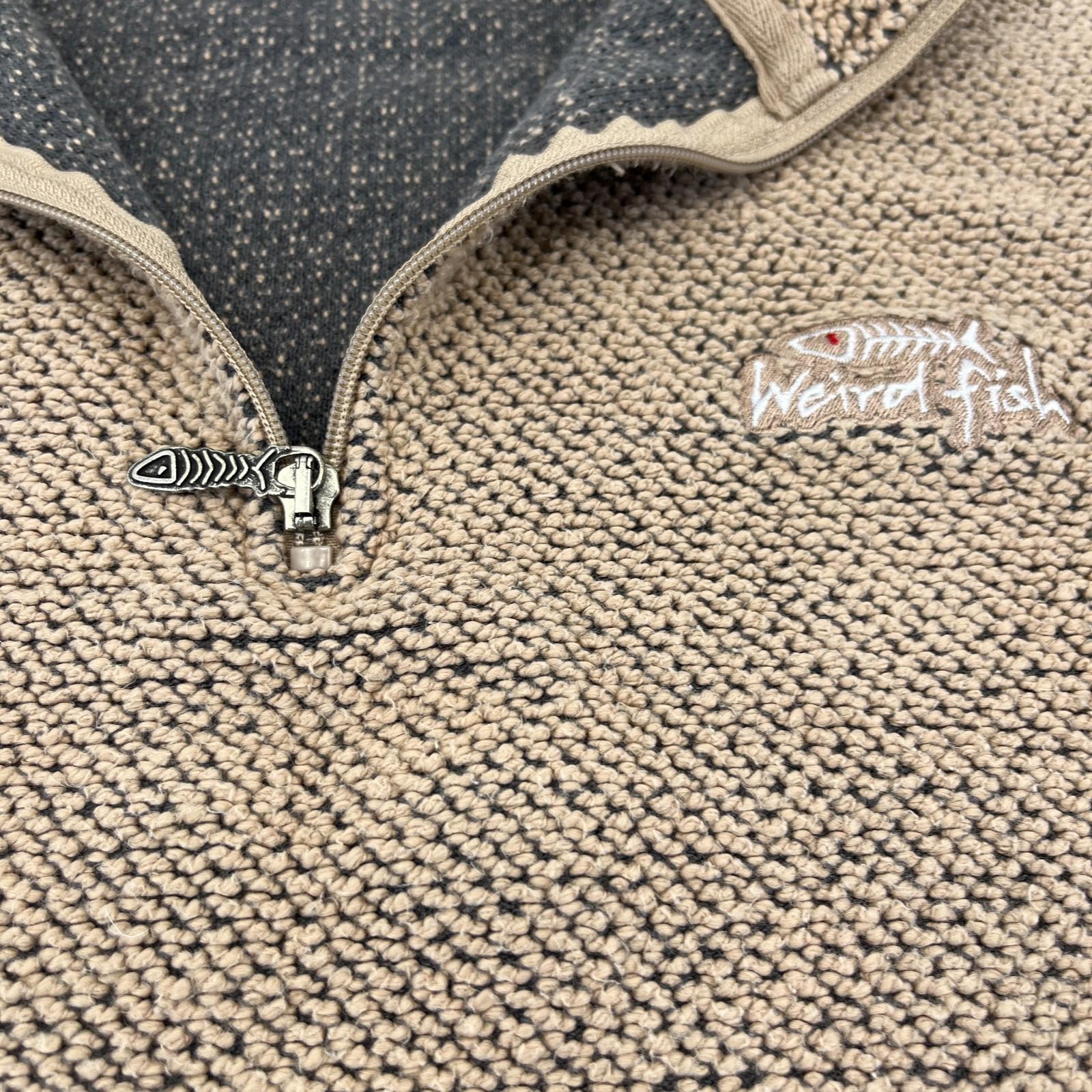 Weird Fish Macaroni Quarter Zip Fleece Jumper Heavy Pullover size XL Beige Brown