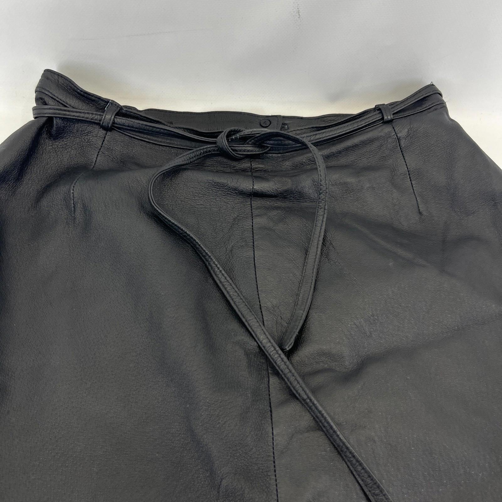 Agenda Genuine Leather Midi Skirt in Black Women's size 14 with Tie Belt